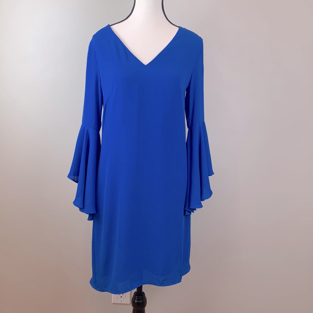White House Black Market Woven Bell Sleeve Dress in Brilliant Blue NEW!